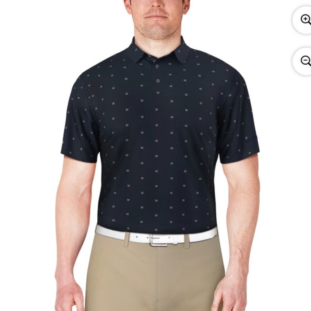Ben Hogan Men's Blue Peacoat Fish Print Golf Polo Shirt, Size Medium NWT‎
